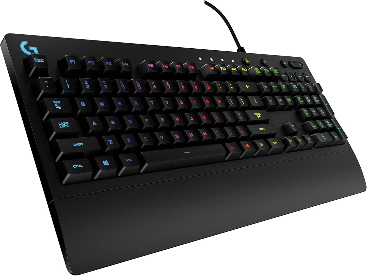 213 Prodigy Gaming Keyboard - Wired RGB Backlit Keyboard with Mech-Dome Keys, Palm Rest, Adjustable Feet, Media Controls, USB, Compatible with Windows – Black