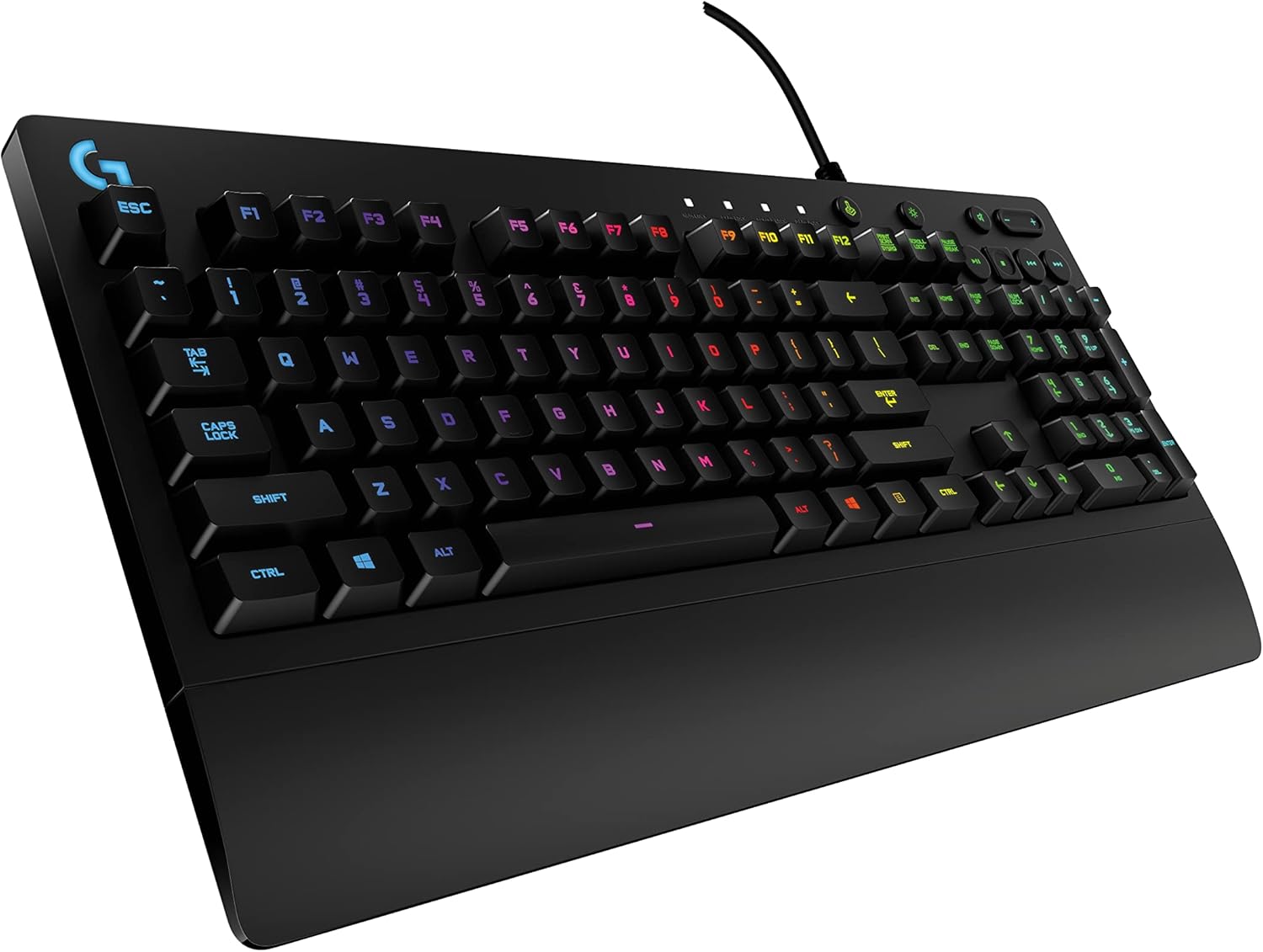 213 Prodigy Gaming Keyboard - Wired RGB Backlit Keyboard with Mech-Dome Keys, Palm Rest, Adjustable Feet, Media Controls, USB, Compatible with Windows – Black