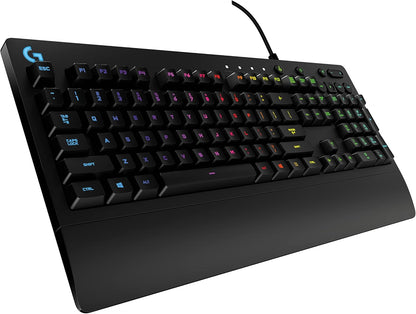 213 Prodigy Gaming Keyboard - Wired RGB Backlit Keyboard with Mech-Dome Keys, Palm Rest, Adjustable Feet, Media Controls, USB, Compatible with Windows – Black