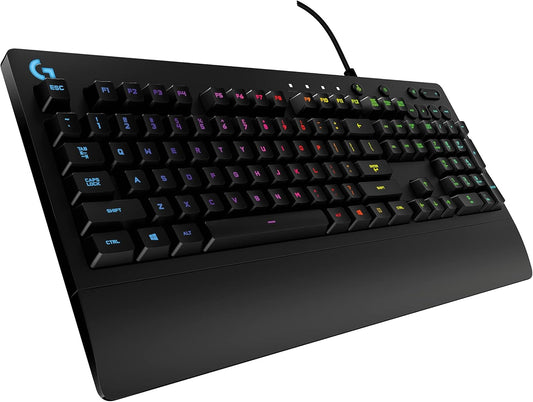 213 Prodigy Gaming Keyboard - Wired RGB Backlit Keyboard with Mech-Dome Keys, Palm Rest, Adjustable Feet, Media Controls, USB, Compatible with Windows – Black