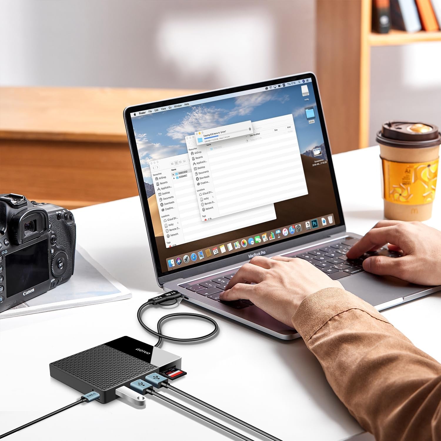 1TB External Hard Drive, USB C Multiport Hub HDD 7-In-1, USB 3.0, SD/TF Card Reader, Docking Station, Multi-Function HDD for Windows, Mac, Android, TV, Phone, Laptop, Desktop, PC
