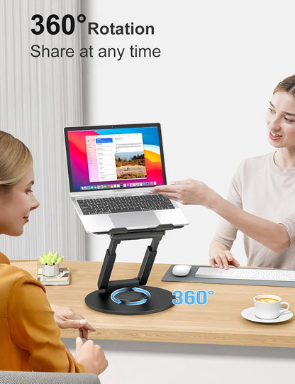 Telescopic Laptop Stand for Desk with 360° Swivel Base, Sit to Stand, Height Adjustable, Portable Riser Holder for Good Posture, Compatible with Macbook Pro, All Laptops 10-17" - Black