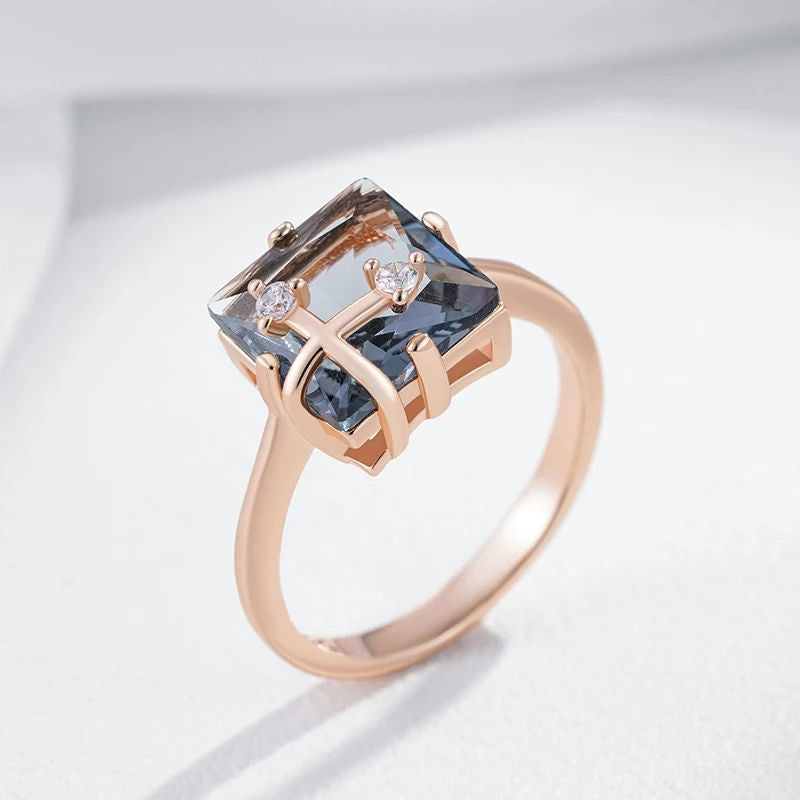 New Grey Zircon Ring For Girls Rose Gold Fashion