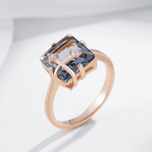 New Grey Zircon Ring For Girls Rose Gold Fashion