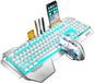Wireless Gaming Keyboard and Mouse,Rainbow Backlit Rechargeable Keyboard Mouse with 3800Mah Battery Metal Panel,Removable Hand Rest Mechanical Feel Keyboard and 7 Color Gaming Mute Mice for PC Gamers