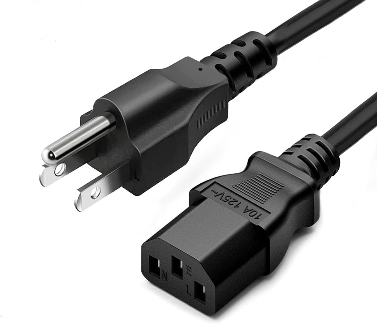 Standard 5Ft (1.5M) 10 Amps 125 Volts Black 3 Prong AC Power Cord Cable for Electronics, TV, Computer, Printer, Radio, Monitor, Samsung, Dell, Vizio, LG, Asus, Laptop and More
