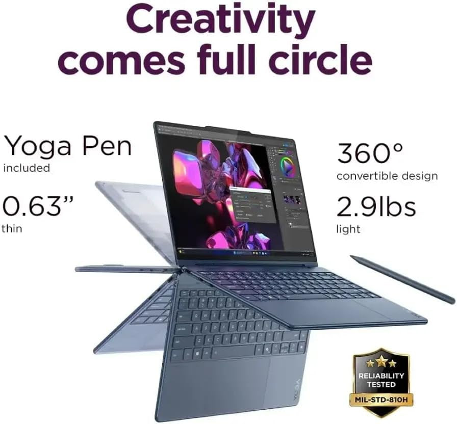 Yoga 9I 2-In-1 Aura Edition 14" Copilot+ Laptop (2025) - Intel Ultra 7 258V 8-Core, 32GB RAM, 1TB M.2 Nvme SSD, 14.0" 4K OLED Touchscreen, Windows 11 Pro - Cosmic Blue