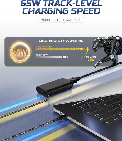 New Slim 65W USB C Laptop Charger Compatible with HP Laptop Charger Spectre X360, Elitebook, Envy, Pavilion, Chromebook, Elite X2, Zbook AC Adapter Power Cord