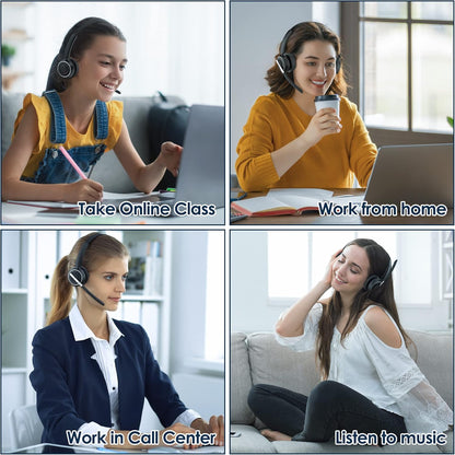 (2025 Upgraded) Wireless Headset with Mic for Work, Bluetooth Headset with Noise Canceling Microphone with Dongle, Charging Base & Mic Mute, Wireless Headphones for Work from Home/Pc/Computer