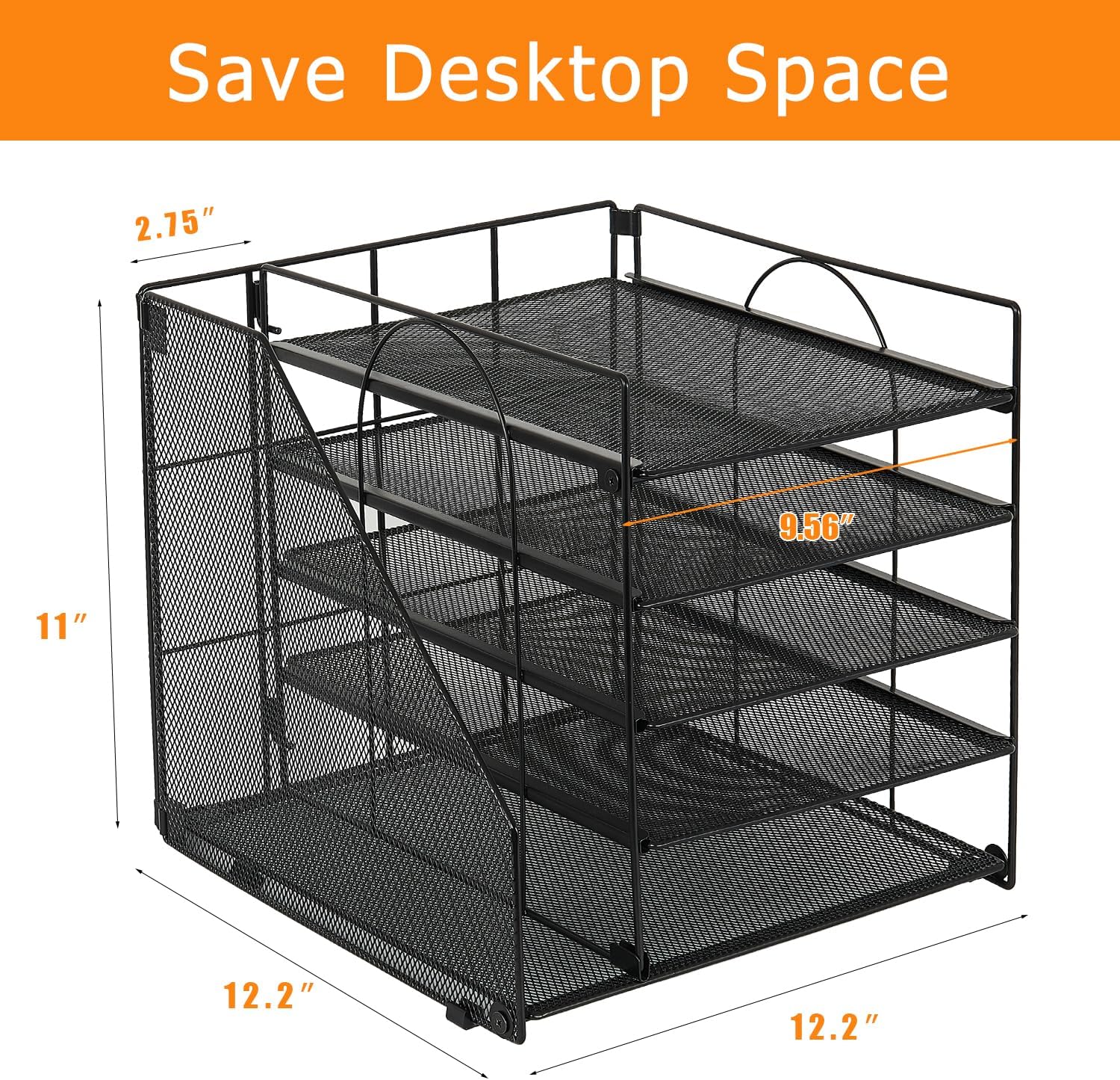 Desk Organizers and Accessories, 5-Tier Paper Letter Tray Organizer with File Holder, Desktop Organizer for Office Supplies (Black)