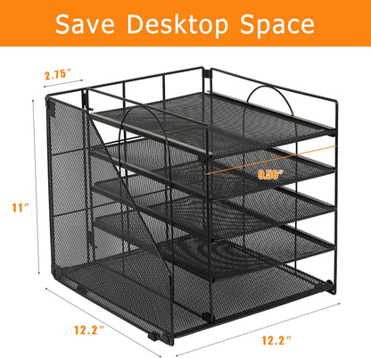 Desk Organizers and Accessories, 5-Tier Paper Letter Tray Organizer with File Holder, Desktop Organizer for Office Supplies (Black)
