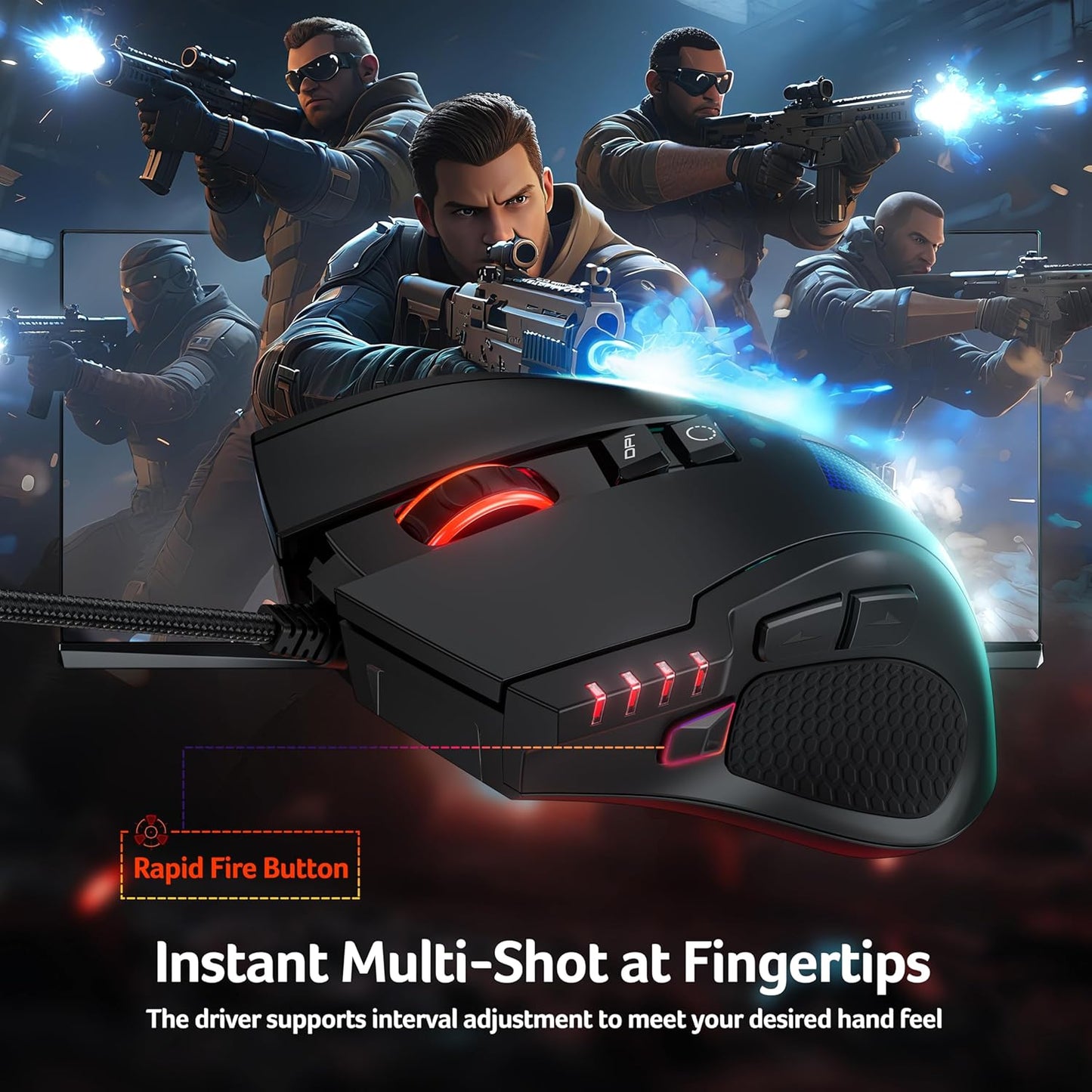Wired Gaming Mouse, 12,800 DPI RGB Ergonomic Computer Mouse with Optical Sensor, 8 Programmable Buttons, 12 Backlit Modes, Software for DIY Keybinds, Rapid Fire, USB Gaming Mice for Laptop, PC
