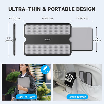 Portable Laptop Lap Desk W/Retractable Left/Right Mouse Pad Tray, Non-Slip Heat Shield Tablet Notebook Computer Stand Table W/Sturdy Stable Work Surface for Bed Sofa Couch or Travel