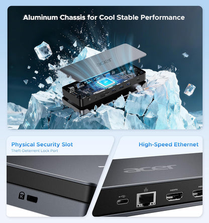 Premium 13-In-1 Docking Station with 110W PD & Triple Monitor Support | Dual 4K HDMI and Dp,5Gbps USB A/C,Gigabit Ethernet,Security Lock | Laptop Docking Station for Windows/Dell/Hp/Lenovo/Asus