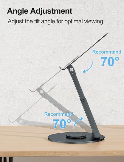 Telescopic Laptop Stand for Desk with 360° Swivel Base, Sit to Stand, Height Adjustable, Portable Riser Holder for Good Posture, Compatible with Macbook Pro, All Laptops 10-17"-Gray