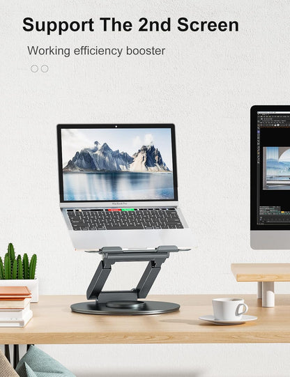 Telescopic Laptop Stand for Desk with 360° Swivel Base, Sit to Stand, Height Adjustable, Portable Riser Holder for Good Posture, Compatible with Macbook Pro, All Laptops 10-17"-Gray