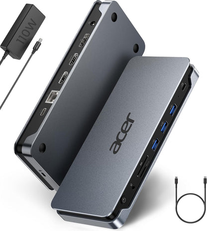Premium 13-In-1 Docking Station with 110W PD & Triple Monitor Support | Dual 4K HDMI and Dp,5Gbps USB A/C,Gigabit Ethernet,Security Lock | Laptop Docking Station for Windows/Dell/Hp/Lenovo/Asus