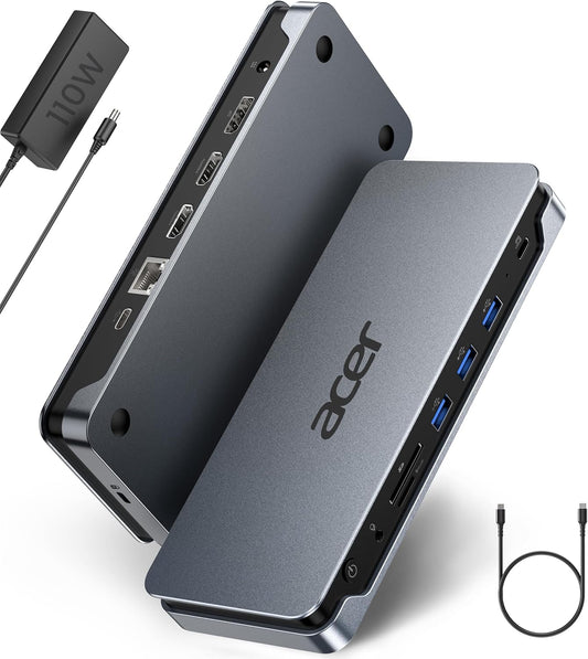 Premium 13-In-1 Docking Station with 110W PD & Triple Monitor Support | Dual 4K HDMI and Dp,5Gbps USB A/C,Gigabit Ethernet,Security Lock | Laptop Docking Station for Windows/Dell/Hp/Lenovo/Asus