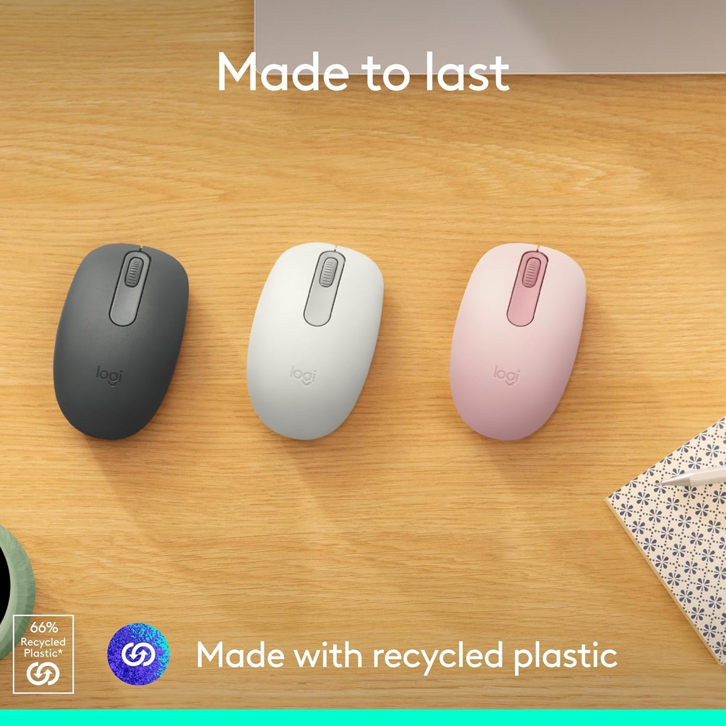 M196 Bluetooth Wireless Mouse, Compact and Portable Mouse for Laptops, Tablets and More, 12-Month Battery, Smooth Tracking, Compatible with PC and Mac, Windows and Macos - Rose