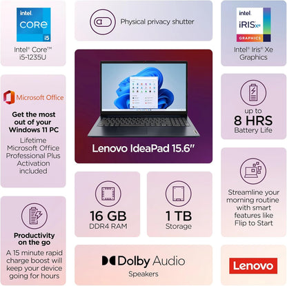 Ideapad Laptop 2025 Business Computer, 15.6" FHD Touchscreen, 16GB RAM, 1TB Storage (512GB SSD +500GB Ext), 10-Core Intel Core I5, Long Battery, Hubxcelaccessory Win 11 Pro Lifetime Office 2024