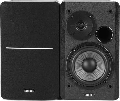 R1280DB Powered Bluetooth Bookshelf Speakers - Optical Input - Wireless Studio Monitors - 4 Inch near Field Speaker - 42W RMS - Wood Grain (Black)