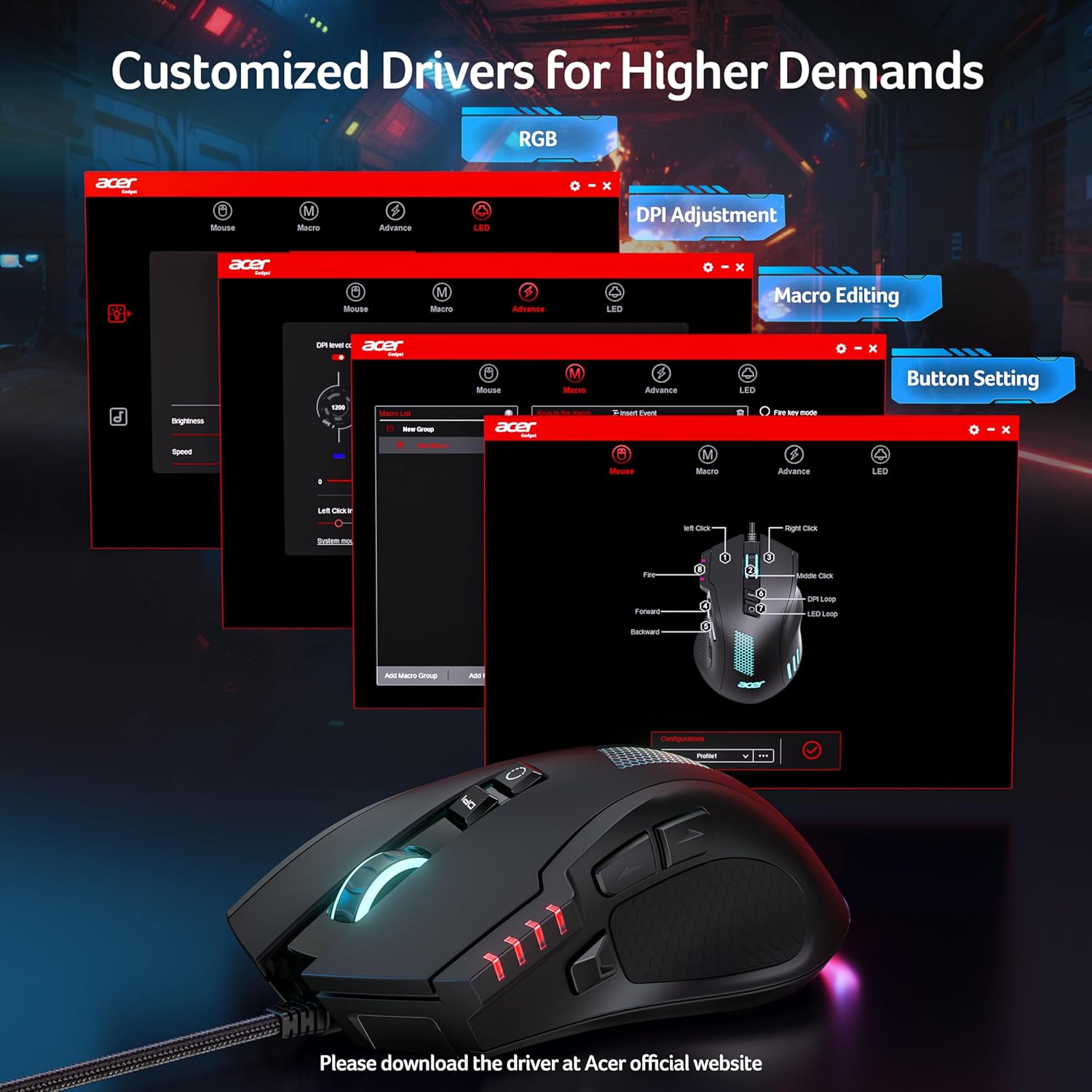 Wired Gaming Mouse, 12,800 DPI RGB Ergonomic Computer Mouse with Optical Sensor, 8 Programmable Buttons, 12 Backlit Modes, Software for DIY Keybinds, Rapid Fire, USB Gaming Mice for Laptop, PC