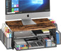 Desk Organizer and Accessories, 2-Tier Computer Monitor Stand Riser with Drawer and 2 Pen Holders, Laptop Stand, Office Desk Accessories for Office Supplies, Black