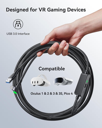 Link Cable, [16FT 5M] VR Cable USB 3.0 High Speed Type C Charger Cable Fast Charging While Playing,Usb to USB C Cable for Meta Oculus Quest 3S 3 2 Pico 4 Accessories and Gaming PC Steam VR