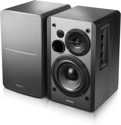 R1280DB Powered Bluetooth Bookshelf Speakers - Optical Input - Wireless Studio Monitors - 4 Inch near Field Speaker - 42W RMS - Wood Grain (Black)