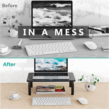 Computer Monitor Stand for Desk, Adjustable Laptop Riser, Desk Monitor Stand underneath Storage for Office, Home, School Supplies (STT003), 1 Pack, Black