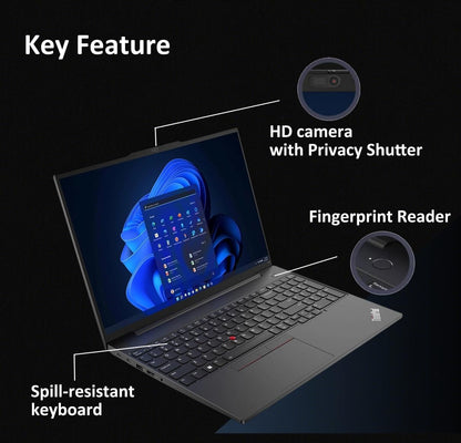 Lenovo Thinkpad E16 Gen 2 Business Laptop (16" FHD+ Touchscreen, AMD Ryzen 5 7535U (> Intel I7-1255U), 16GB DDR5 RAM, 512GB SSD) Fingerprint Reader, Webcam, Ethernet, Win 11 Pro W/ Copilot, Black