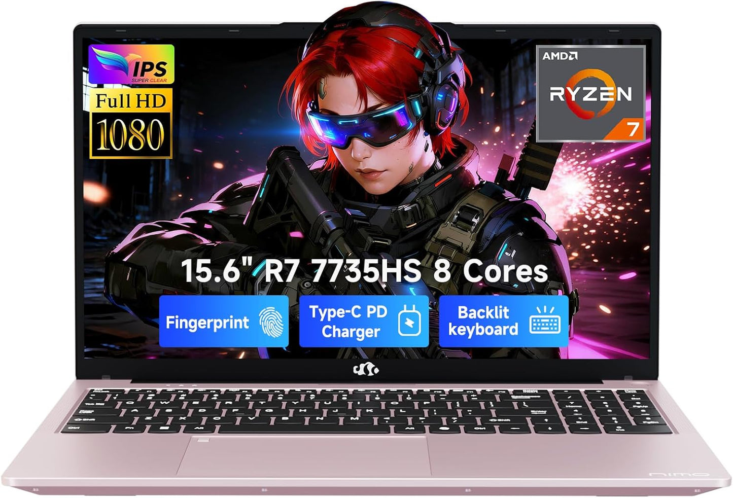 17.3" Gaming-Laptop, AMD Ryzen 7 7735HS (8C/16T, Beats I7-12650H) 16GB DDR5 RAM 1TB SSD Computer with Radeon 680M, 100W Type-C Charger, Wi-Fi 6E, 75Wh Battery, Fingerprint, Backlit Keyboard