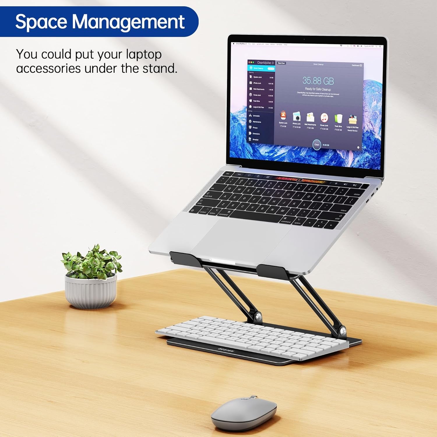 LS10 Aluminum Laptop Stand, Ergonomic Adjustable Notebook Tablet Stand, Computer Holder Compatible with Air, Pro, Dell, HP, Lenovo More 10-14" Laptops, Black