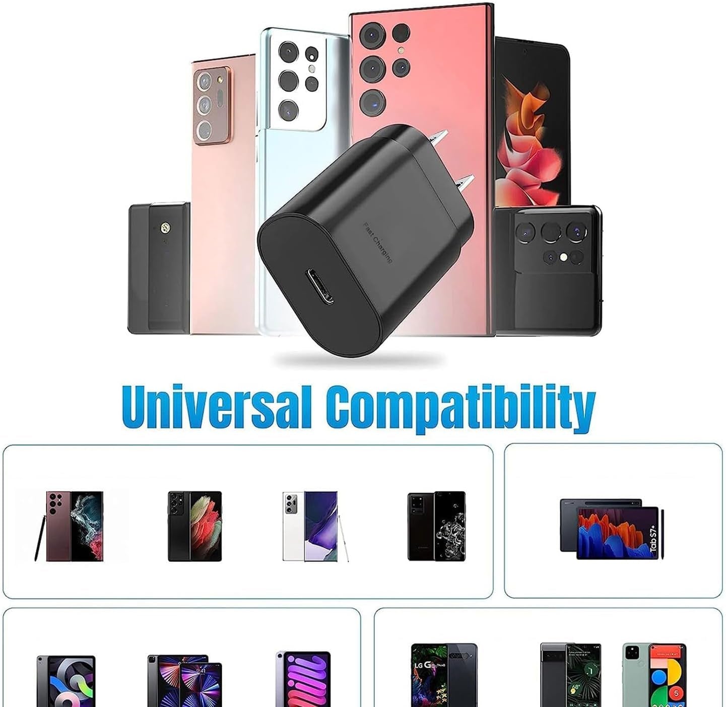 USB C Charger, Fast Charging Block, Type-C Power Adapter. the Mobile Phone Charger Is Suitable for Samsung Galaxy S25/S24 S23 S22 S21 Ultra/S20/S20 Ultra/Note 20 Ultra,Android【2-Pack】