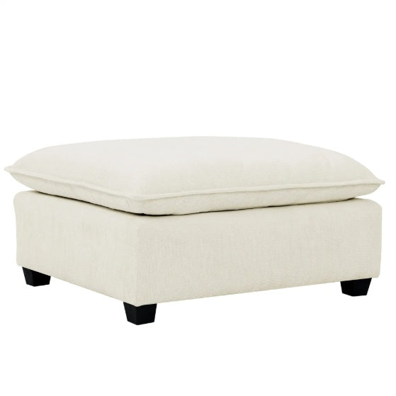 Comfy Cloud Couch Loveseat With Ottoman, Modern Chenille Love Seat Upholstered Modular Couch Sleeper For Living Room, Apartment, Studio, Office Beige White