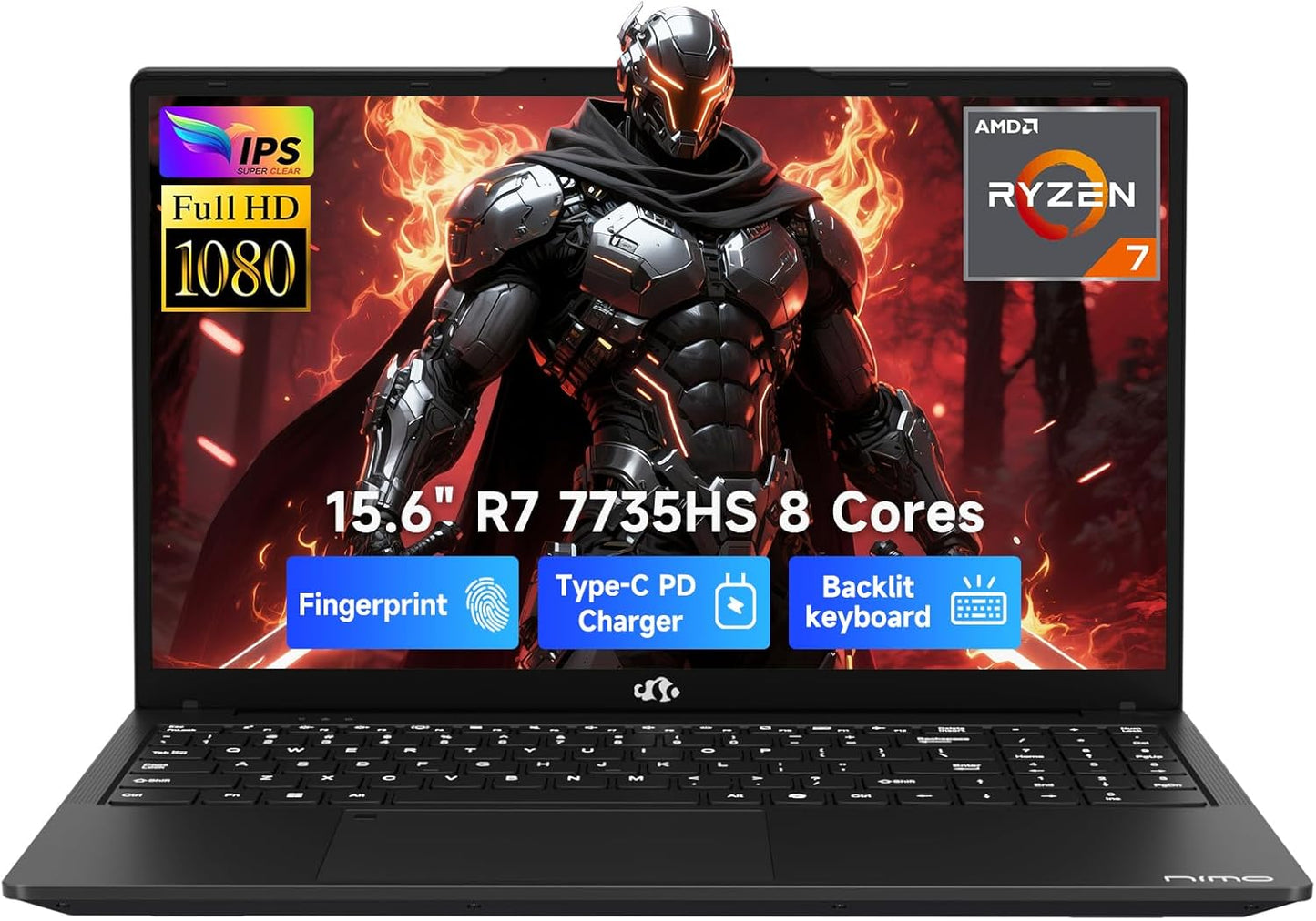 17.3" Gaming-Laptop, AMD Ryzen 7 7735HS (8C/16T, Beats I7-12650H) 16GB DDR5 RAM 1TB SSD Computer with Radeon 680M, 100W Type-C Charger, Wi-Fi 6E, 75Wh Battery, Fingerprint, Backlit Keyboard