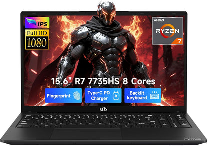 17.3" Gaming-Laptop, AMD Ryzen 7 7735HS (8C/16T, Beats I7-12650H) 16GB DDR5 RAM 1TB SSD Computer with Radeon 680M, 100W Type-C Charger, Wi-Fi 6E, 75Wh Battery, Fingerprint, Backlit Keyboard