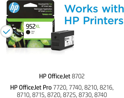 952XL Black High-Yield Ink Cartridge Printers | Works Officejet 8702 Officejet Pro 7720, 7740, 8210, 8216, 8710, 8715, 8720, 8725, 8730, 8740 | Eligible for Instant Ink | F6U19AN