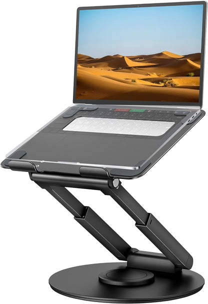 Telescopic Laptop Stand for Desk with 360° Swivel Base, Sit to Stand, Height Adjustable, Portable Riser Holder for Good Posture, Compatible with Macbook Pro, All Laptops 10-17" - Black