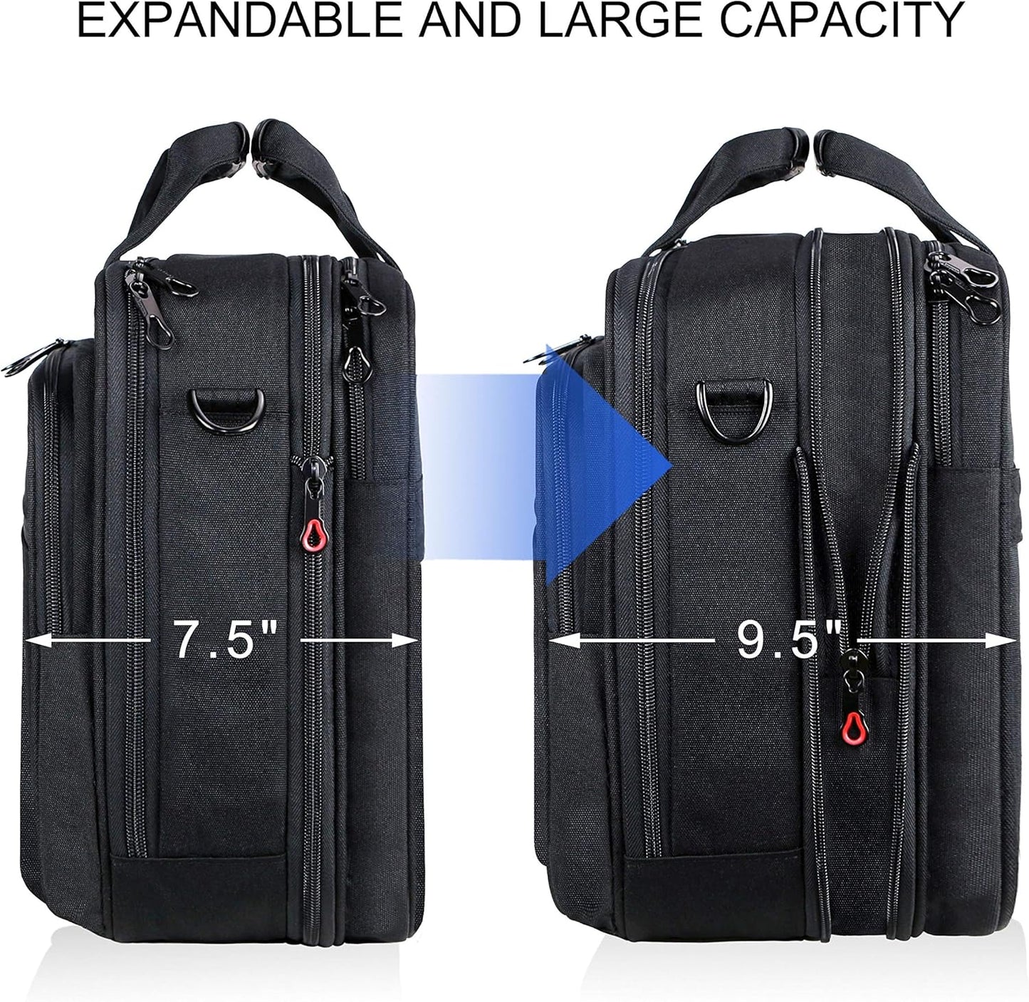 Laptop Bag Premium Laptop Briefcase Fits up to 17.3 Inch Laptop Expandable Water-Repellent Shoulder Messenger Bag Computer Bag with RFID Pockets for Travel/Business/Men/Women-Black