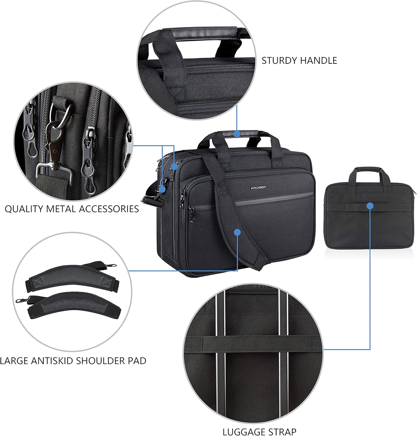 Laptop Bag Premium Laptop Briefcase Fits up to 17.3 Inch Laptop Expandable Water-Repellent Shoulder Messenger Bag Computer Bag with RFID Pockets for Travel/Business/Men/Women-Black