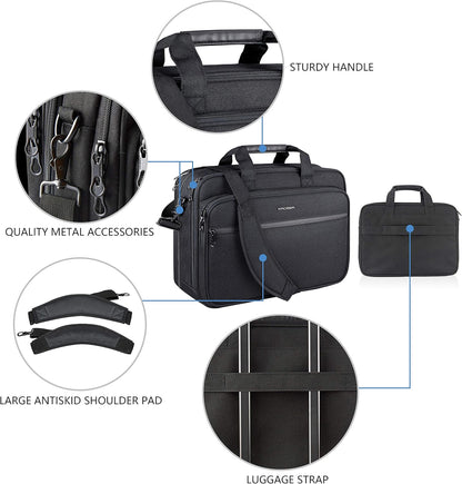 Laptop Bag Premium Laptop Briefcase Fits up to 17.3 Inch Laptop Expandable Water-Repellent Shoulder Messenger Bag Computer Bag with RFID Pockets for Travel/Business/Men/Women-Black