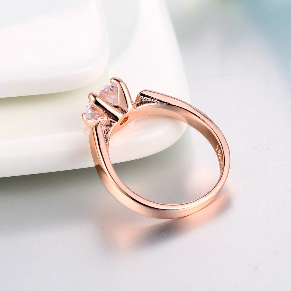 Simple Single Diamond Wedding Ring Zircon Micro-inlaid Rose Gold Plated