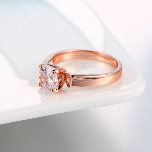Simple Single Diamond Wedding Ring Zircon Micro-inlaid Rose Gold Plated