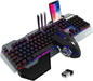 Wireless Gaming Keyboard and Mouse,Rainbow Backlit Rechargeable Keyboard Mouse with 3800Mah Battery Metal Panel,Removable Hand Rest Mechanical Feel Keyboard and 7 Color Gaming Mute Mice for PC Gamers