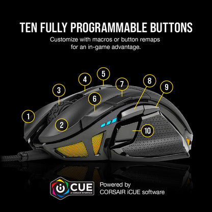 NIGHTSWORD RGB Gaming Mouse for FPS, MOBA - 18,000 DPI - 10 Programmable Buttons - Weight System - Icue Compatible - Black