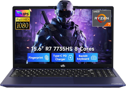 17.3" Gaming-Laptop, AMD Ryzen 7 7735HS (8C/16T, Beats I7-12650H) 16GB DDR5 RAM 1TB SSD Computer with Radeon 680M, 100W Type-C Charger, Wi-Fi 6E, 75Wh Battery, Fingerprint, Backlit Keyboard