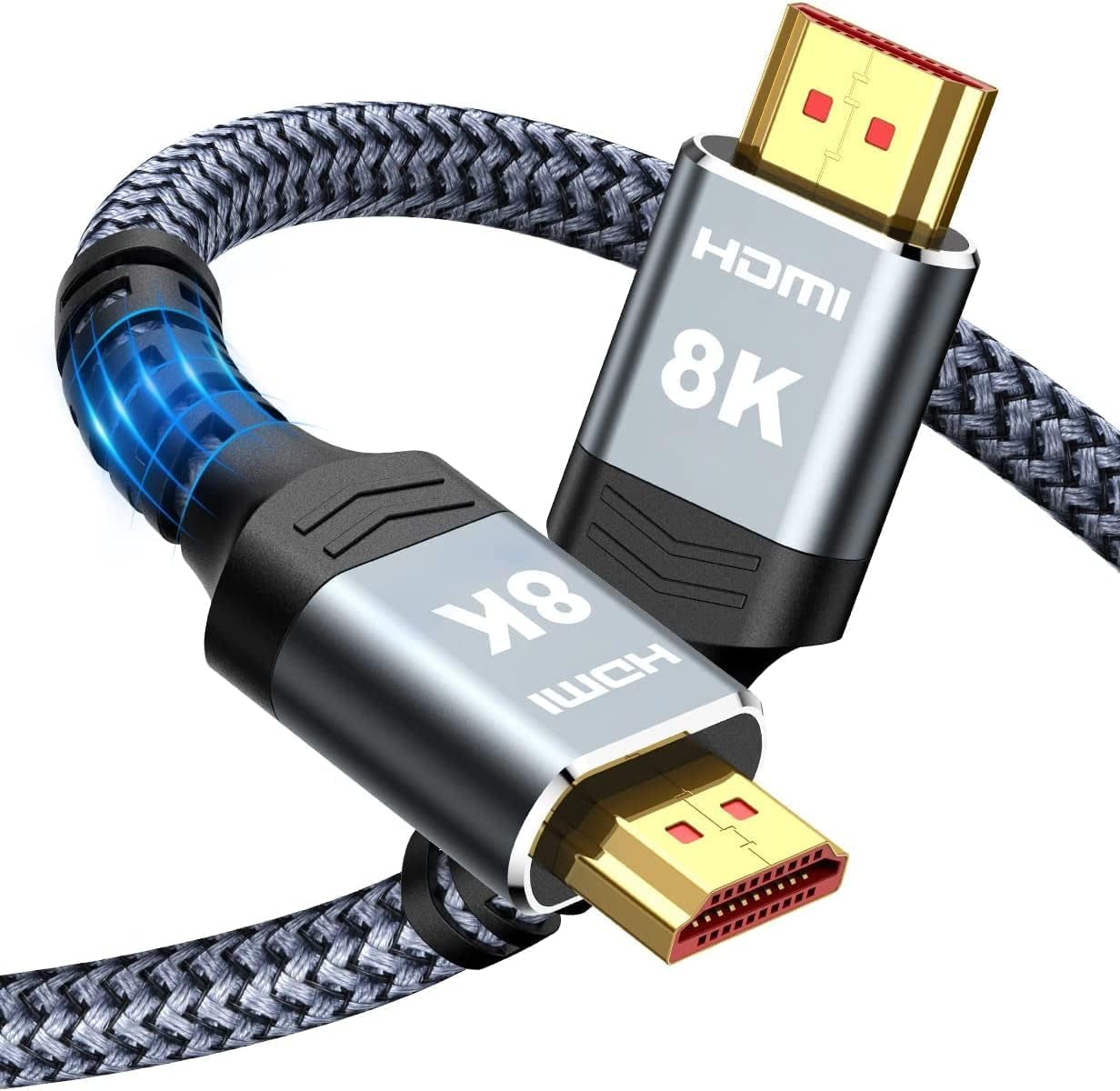 8K 10K 4K HDMI Cable 48Gbps 6.6FT/2M, Certified Ultra High Speed HDMI Cable Braided Cord-4K@120Hz 8K@60Hz, DTS:X, HDCP 2.2 & 2.3, HDR 10 Compatible with Roku Tv/Ps5/Hdtv/Blu-Ray