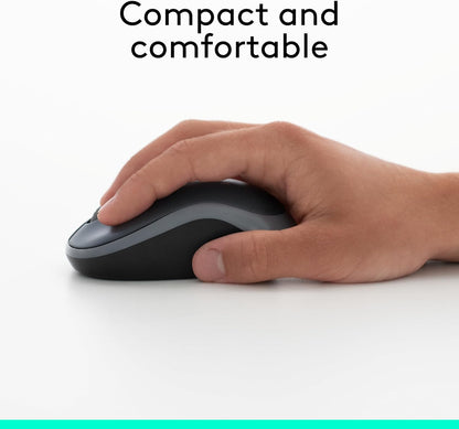 M185 Wireless Mouse, 2.4Ghz with USB Mini Receiver, 12-Month Battery Life, 1000 DPI Optical Tracking, Ambidextrous Pc/Mac/Laptop - Swift Grey