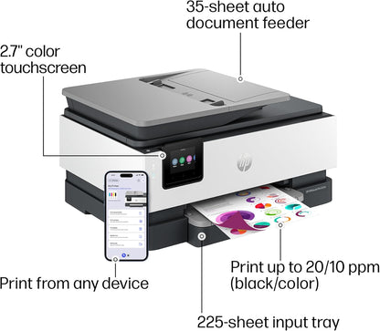 Officejet Pro 8125E Wireless All-In-One Color Inkjet Printer, Print, Scan, Copy, ADF, Duplex Printing Best-For-Home Office, 3 Month Instant Ink Trial Included, Ai-Enabled (405T6A)